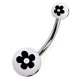 Piercing nombril UV 86 - Fleurs noires sur fond blanc