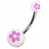 Piercing nombril UV 86 - Fleurs roses sur fond blanc