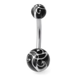 Piercing nombril UV 97 - Fleur tribale noire et blanche