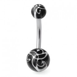 Piercing nombril UV 97 - Fleur tribale noire et blanche
