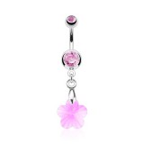 Piercing nombril cristal 36 - Cristal fleur pendant rose
