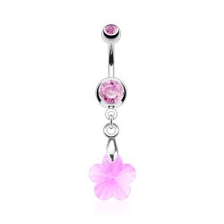 Piercing nombril cristal 36 - Cristal fleur pendant rose