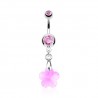 Piercing nombril cristal 36 - Cristal fleur pendant rose