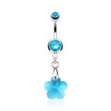 Piercing nombril cristal 36 - Cristal fleur pendant bleu-clair