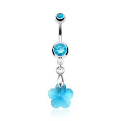 Piercing nombril cristal 36 - Cristal fleur pendant bleu-clair