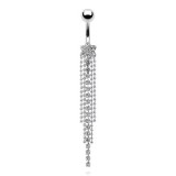 Piercing nombril fleur transparente et chainettes (D62)