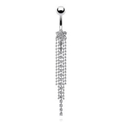 Piercing nombril fleur transparente et chainettes (D62)