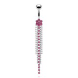 Piercing nombril fleur rose et chainettes (D62)