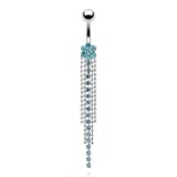 Piercing nombril fleur bleu-clair et chainettes (D62)