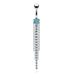 Piercing nombril fleur bleu-clair et chainettes (D62)