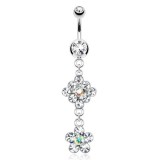 Piercing nombril losange et fleur transparent et aurora (D24)