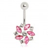 Piercing nombril cristal 15 - Fleur twist rose