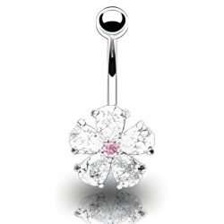 Piercing nombril fleur 15 - Cristal cinq pétales transparents