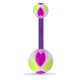 Piercing nombril UV 38 - Flexible quatre cœurs lilas et vert-pomme