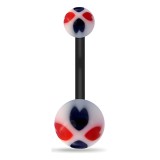 Piercing nombril UV 38 - Flexible quatre cœurs noirs et rouges