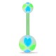 Piercing nombril UV 38 - Flexible quatre cœurs bleus et verts