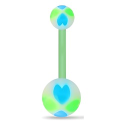 Piercing nombril UV 38 - Flexible quatre cœurs bleus et verts