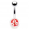 Piercing nombril UV 92 - Petites fleurs blanches sur fond rouge