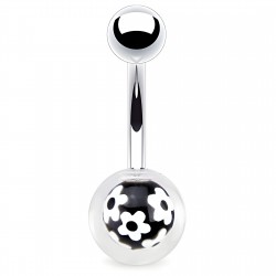 Piercing nombril UV 92 - Petites fleurs blanches sur fond noir
