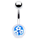 Piercing nombril UV 92 - Petites fleurs blanches sur fond bleu