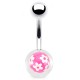 Piercing nombril UV 92 - Petites fleurs blanches sur fond rose