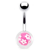 Piercing nombril UV 92 - Petites fleurs blanches sur fond rose