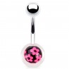 Piercing nombril UV 92 - Petites fleurs roses sur fond noir