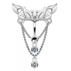 Piercing nombril inversé 06 - Tribal avec chainettes et cristaux transparents