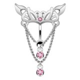 Piercing nombril inversé 06 - Tribal avec chainettes et cristaux roses