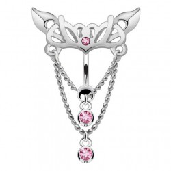 Piercing nombril inversé 06 - Tribal avec chainettes et cristaux roses
