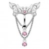 Piercing nombril inversé 06 - Tribal avec chainettes et cristaux roses