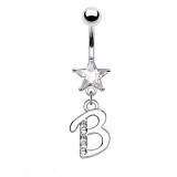 Piercing nombril étoile lettre B avec des cristaux transparents
