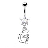 Piercing nombril étoile lettre G avec des cristaux transparents