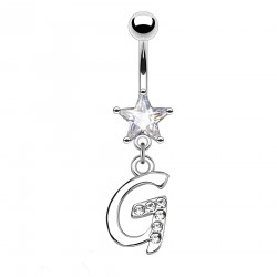 Piercing nombril étoile lettre G avec des cristaux transparents