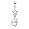 Piercing nombril étoile lettre G avec des cristaux transparents