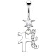 Piercing nombril banane avec pendentif étoile centrale et lettre H ornée de cristaux transparents