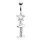 Piercing nombril étoile lettre I avec des cristaux transparents