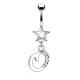 Piercing nombril étoile lettre O avec des cristaux transparents