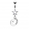 Piercing nombril banane avec pendentif étoile et lettre O ornée de cristaux transparents