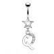 Piercing nombril étoile lettre Q avec des cristaux transparents