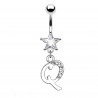 Piercing nombril étoile lettre Q avec des cristaux transparents