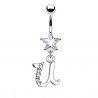 Piercing nombril étoile lettre U avec des cristaux transparents