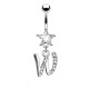 Piercing nombril étoile lettre W avec des cristaux transparents