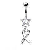 Piercing nombril étoile lettre X avec des cristaux transparents