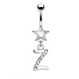Piercing nombril étoile lettre Z avec des cristaux transparents