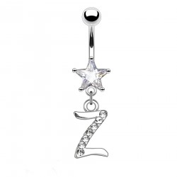 Piercing nombril étoile lettre Z avec des cristaux transparents