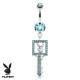 Piercing nombril Playboy 17 - Clé avec lapin et cristaux bleu-clair