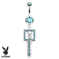Piercing nombril Playboy 17 - Clé avec lapin et cristaux bleu-clair