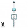 Piercing nombril Playboy 17 - Clé avec lapin et cristaux bleu-clair