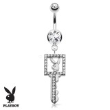 Piercing nombril Playboy 17 - Clé avec lapin et cristaux transparents
